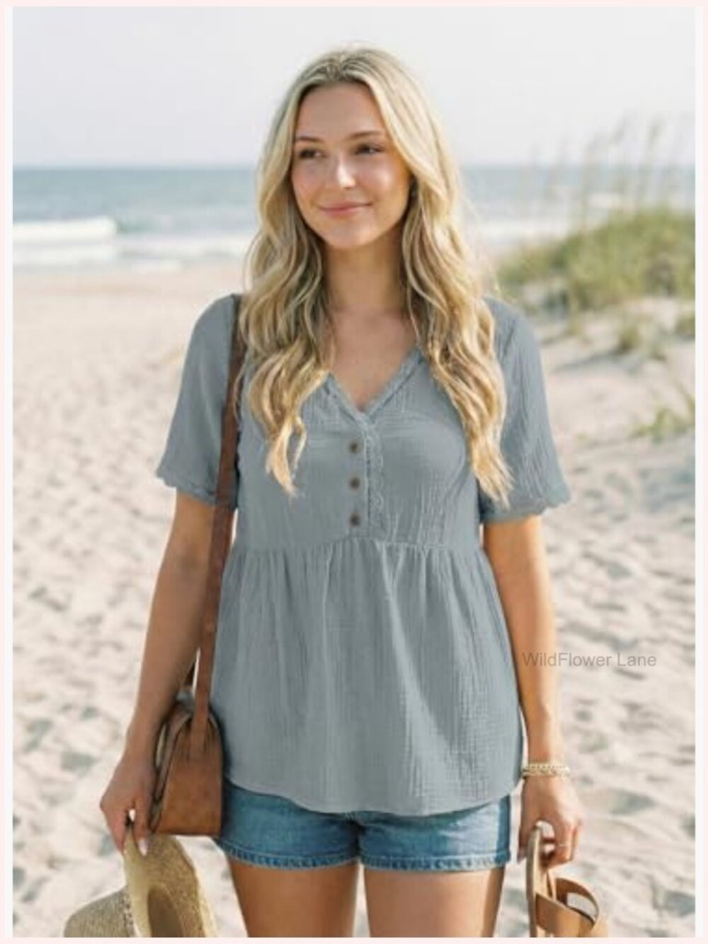 Lace Trim V Neck Short Sleeve Tunic Blouse Peplum Top - Picture 2 of 6